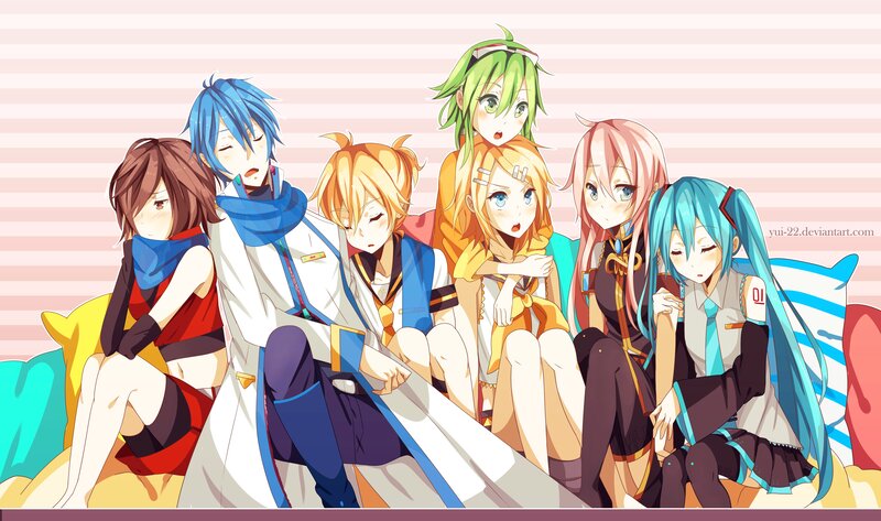 Anime Characters on Couch — Blue, Relaxed