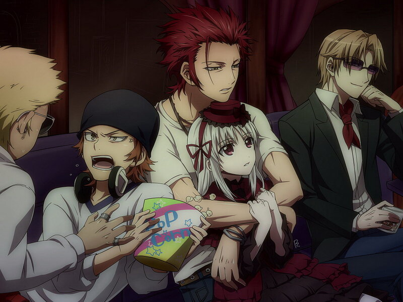 Anime Characters on Couch — Purple, Dramatic, Night