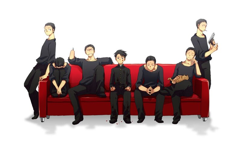 Anime Characters on Couch — Red, Dramatic