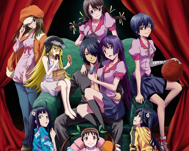 Anime Characters on Couch — Red, Playful