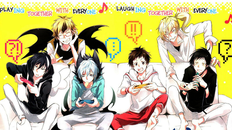 Anime Characters on Couch — Yellow, Playful