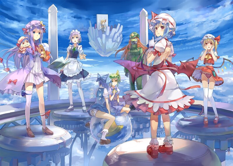 anime characters on floating platforms