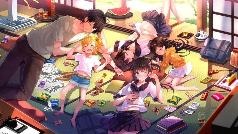 Anime Characters on Floor — Green