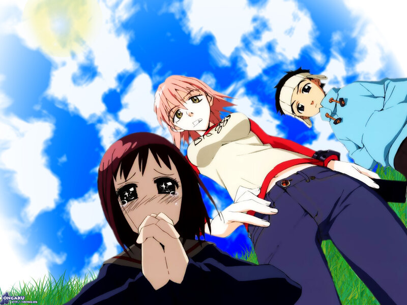 Anime characters on grass