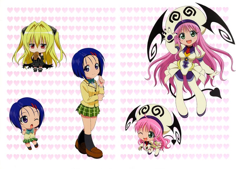 Anime characters on heart background