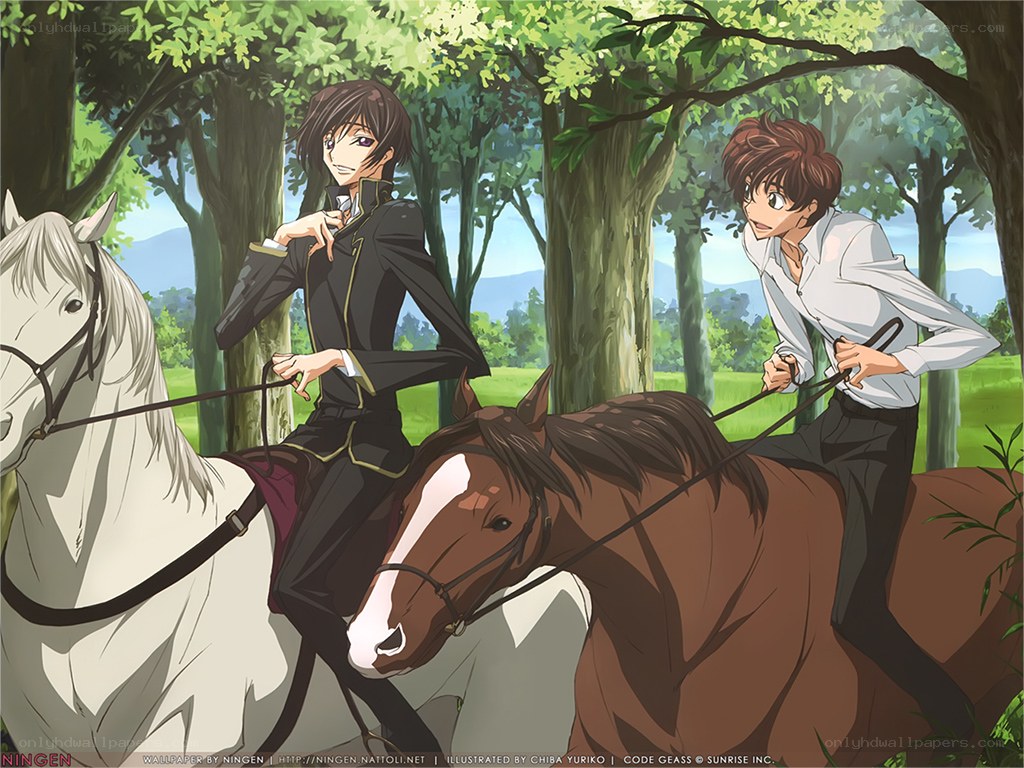 Anime characters on horseback