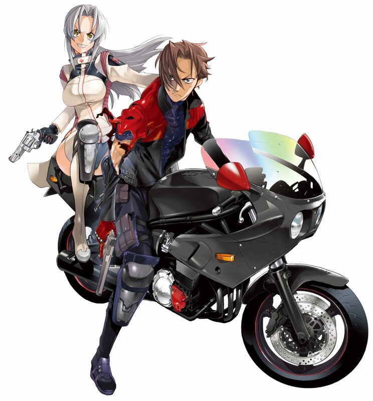 Anime Characters on Motorcycle — Black, Action