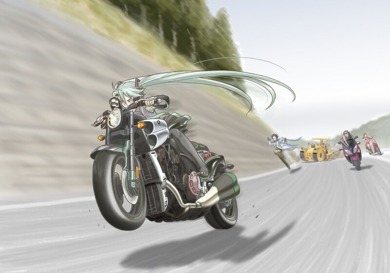 Anime characters on motorcycles