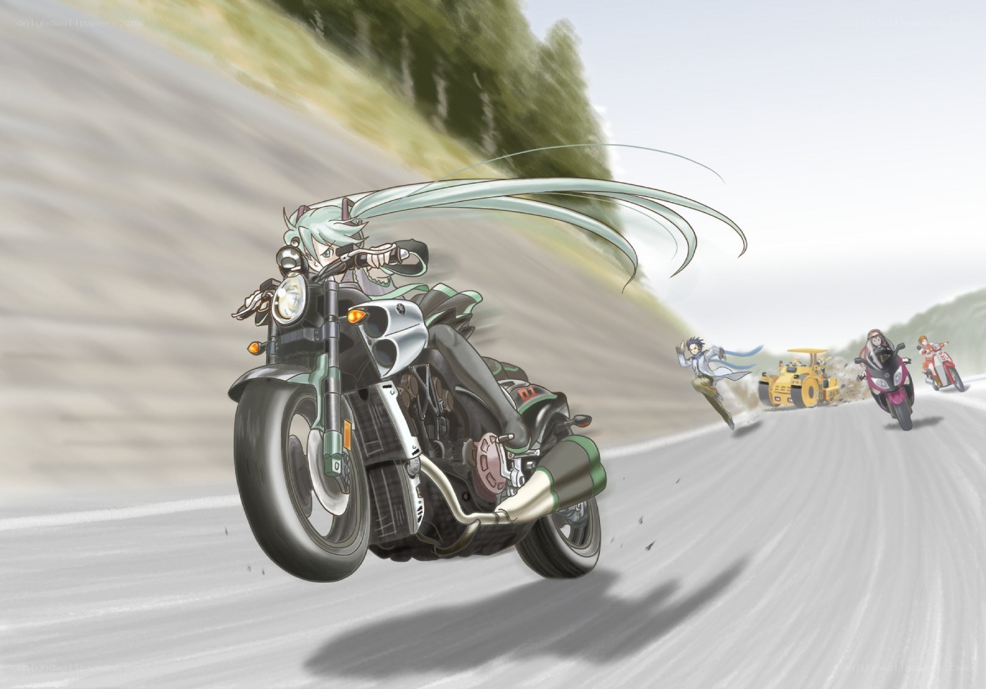 Anime characters on motorcycles