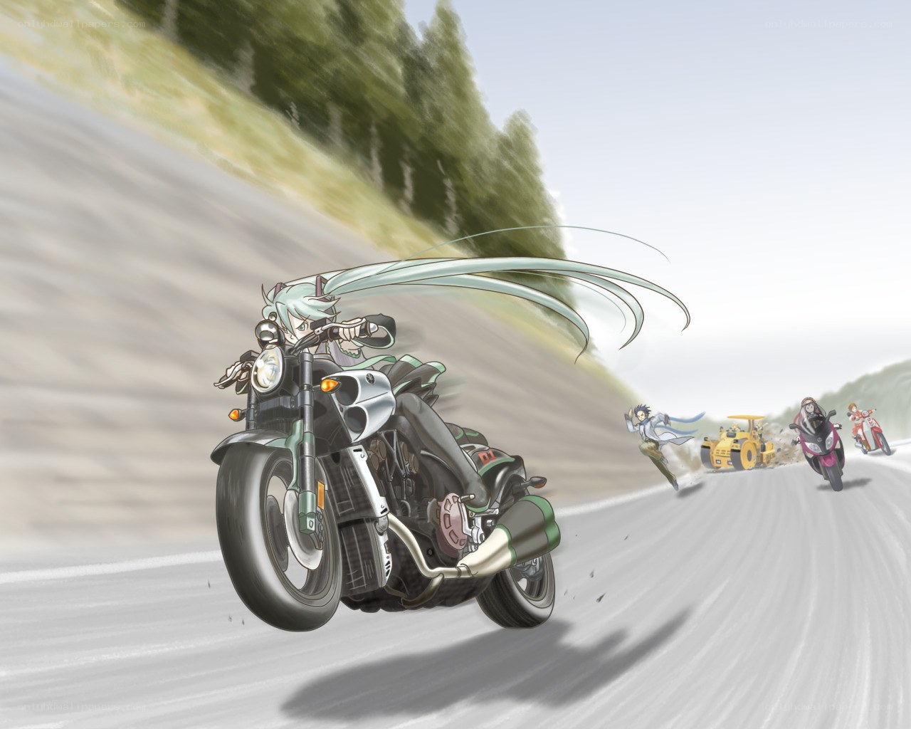 Anime characters on motorcycles
