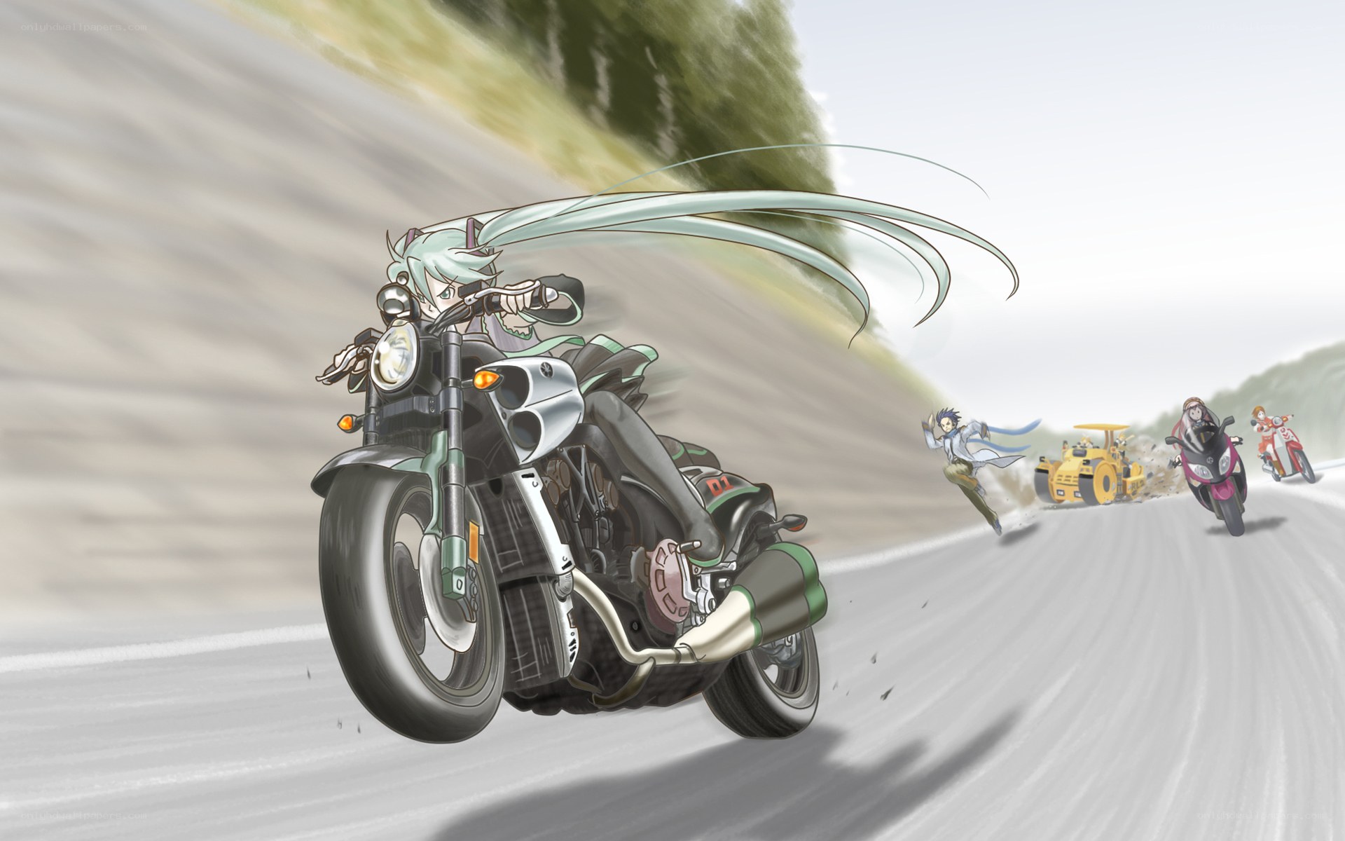 Anime characters on motorcycles