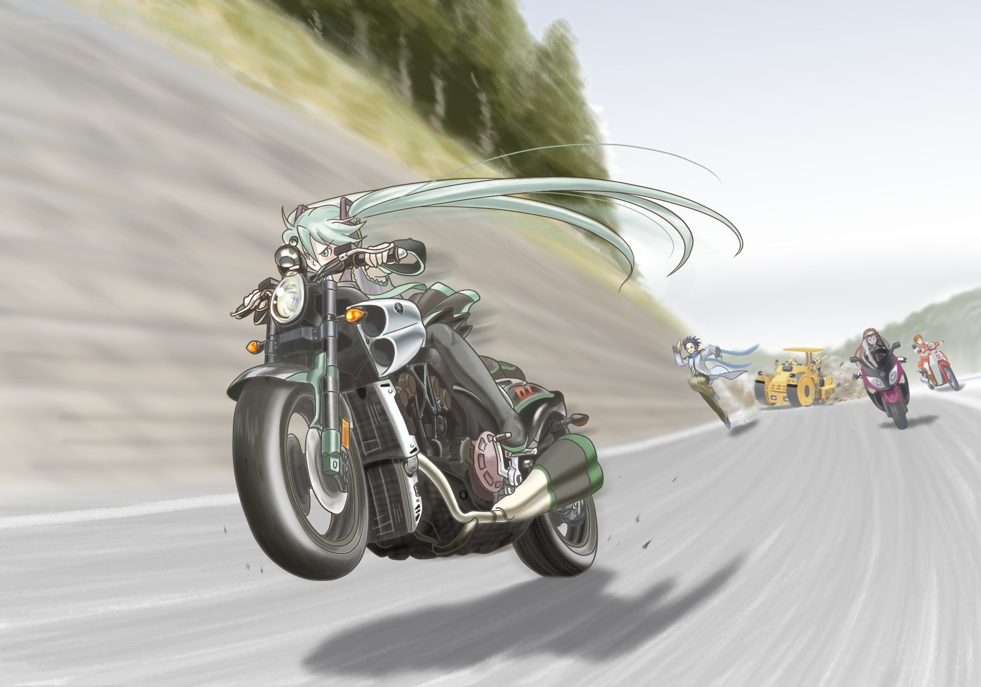 Anime characters on motorcycles