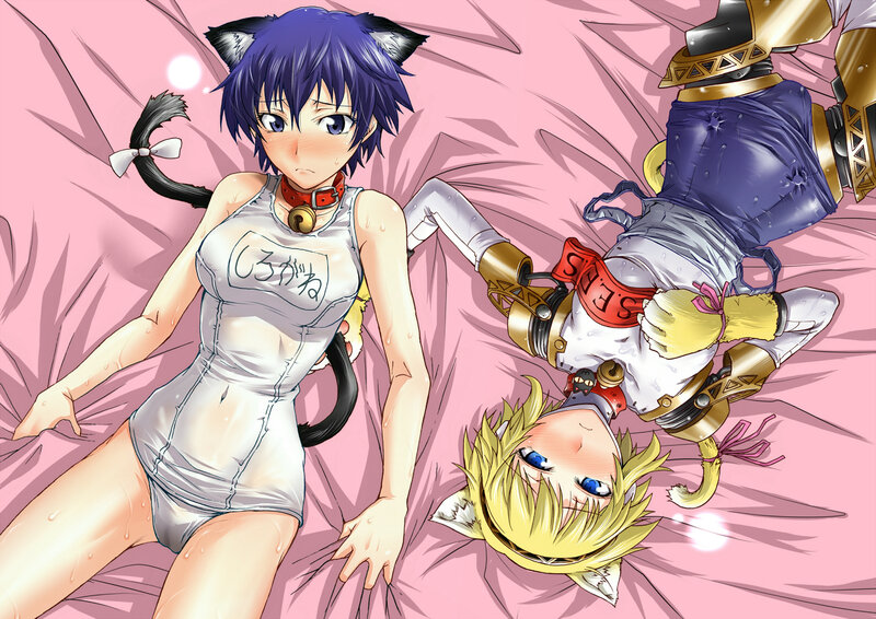 anime characters on pink bed