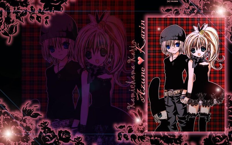 Anime characters on plaid background