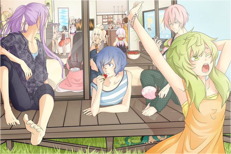 Anime Characters on Porch — Green
