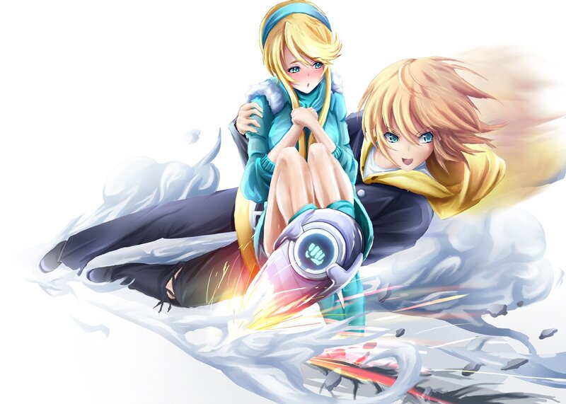 Anime characters on rocket sled