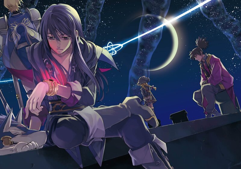 Anime Characters on Rooftop — Blue, Dramatic