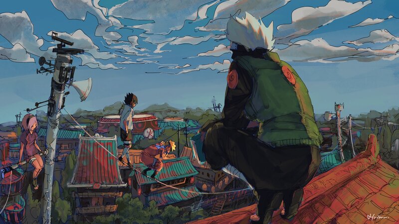 Anime Characters on Rooftops