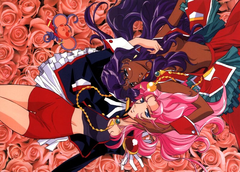 Anime characters on rose background