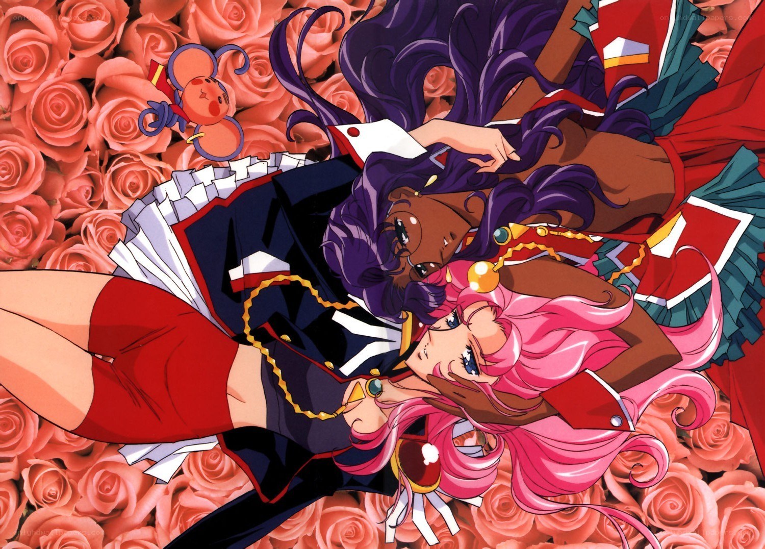 Anime characters on rose background