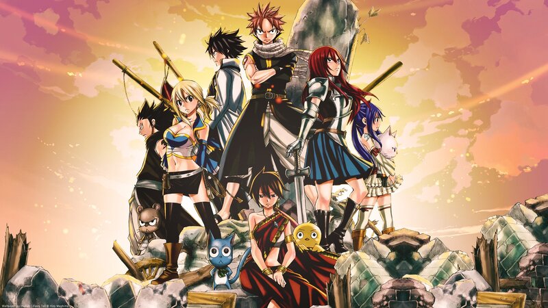 Anime Characters on Rubble — Orange, Dramatic, Sunset
