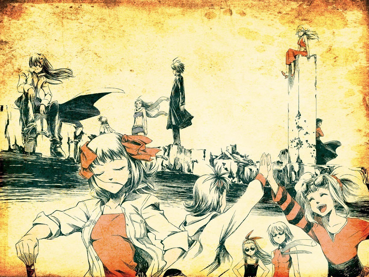 anime characters on ruins