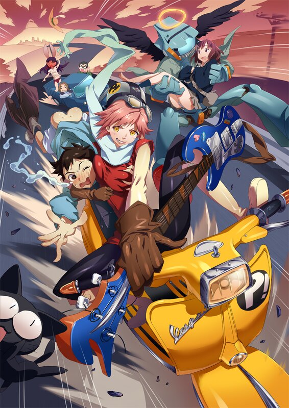 Anime Characters on Scooter — Yellow, Chaotic