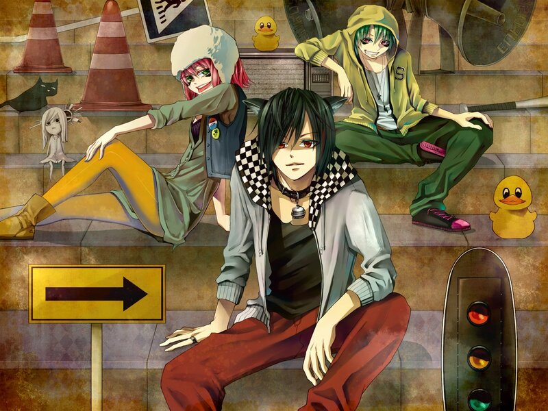 anime characters on stairs