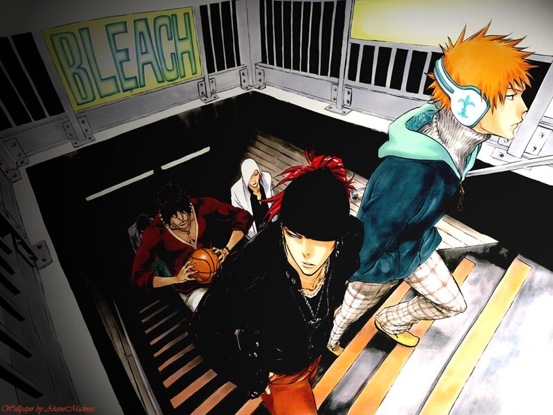 Anime Characters on Stairs — Black, Dramatic, Manga, Basketball, Headphones