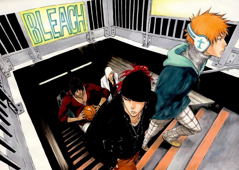 Anime Characters on Stairs — Black, Dramatic, Manga, Basketball