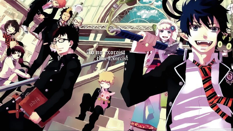 Anime Characters on Stairs — Black, Dramatic, Manga, Sword, School Uniform