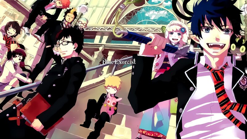 Anime Characters on Stairs — Black, Dramatic, Sword
