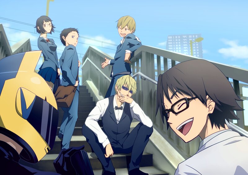 Anime Characters on Stairs — Blue, Casual