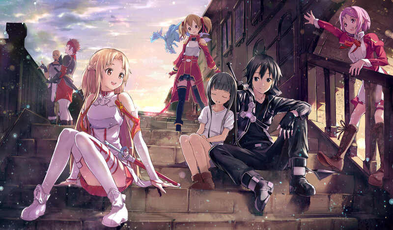Anime Characters on Stairs — Pink, Peaceful