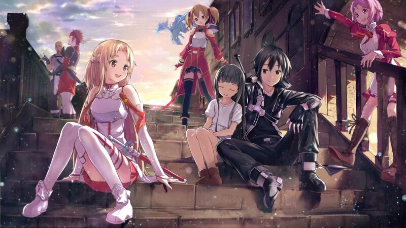 Anime Characters on Stairs — Pink, Serene