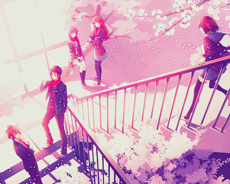 Anime Characters on Stairs — Pink