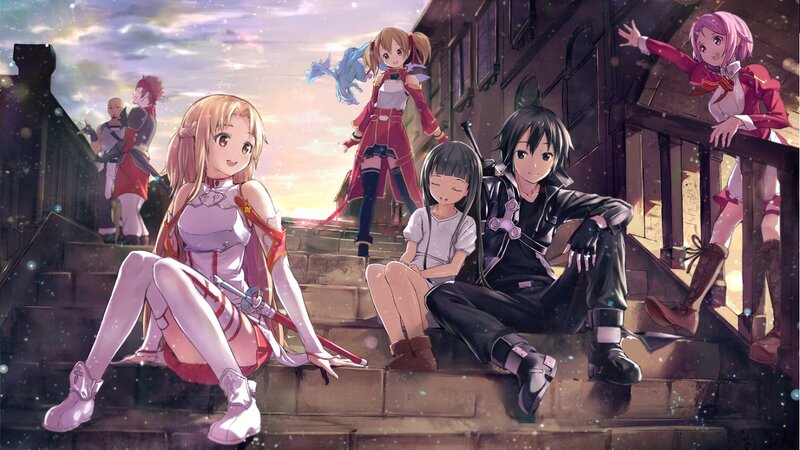 Anime Characters on Stairs — Purple, Serene