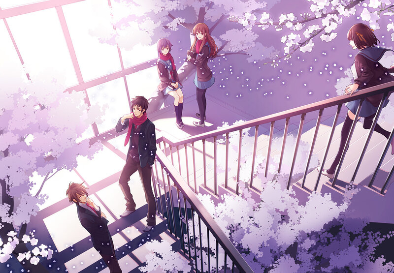 Anime Characters on Stairs — Purple