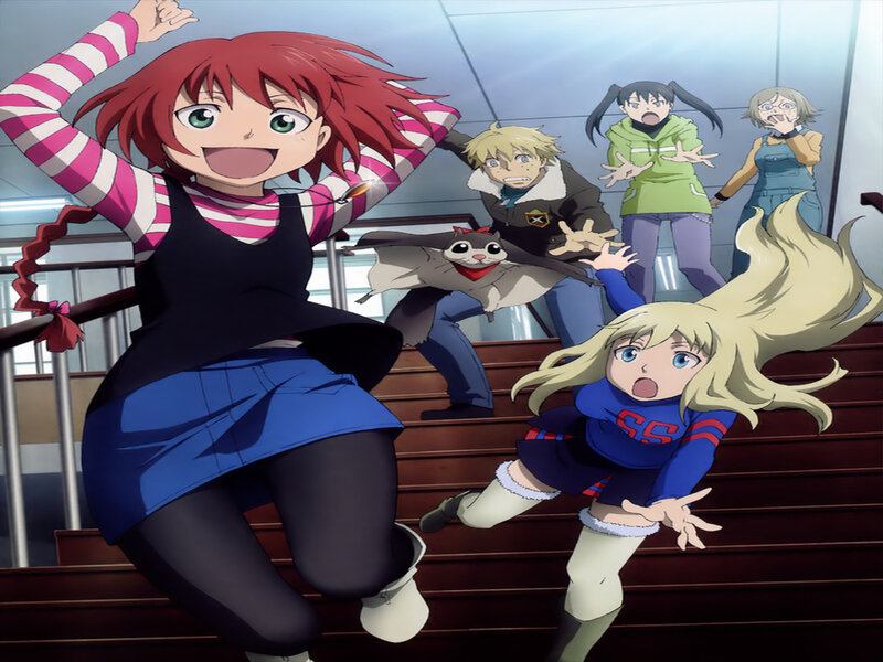Anime Characters on Stairs — Red