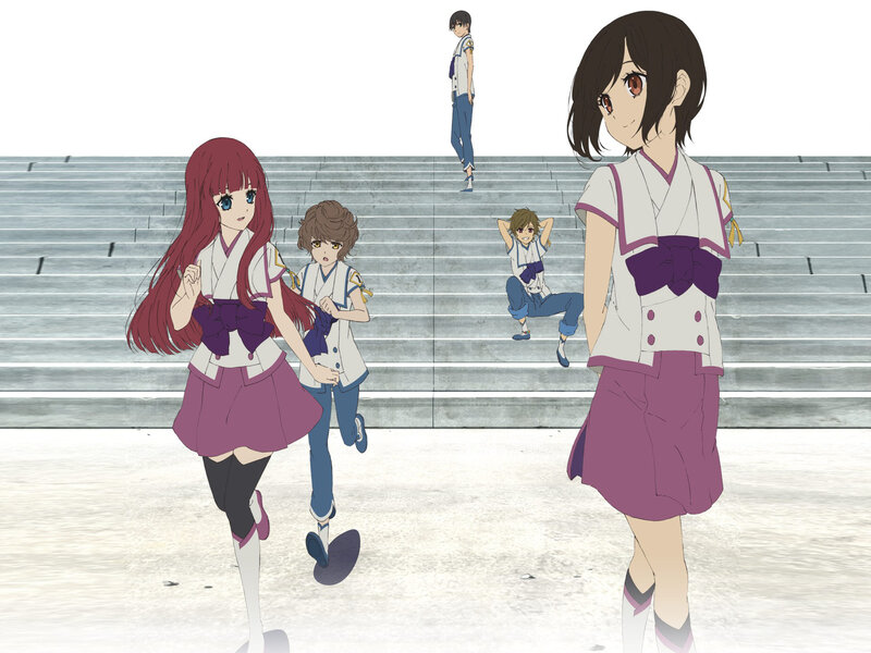 Anime Characters on Stairs — White, Calm