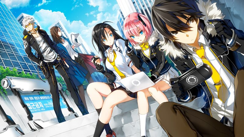 Anime Characters on Steps — Blue, Dynamic