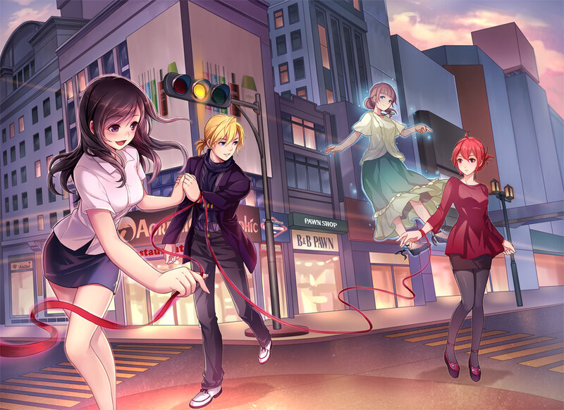 Anime Characters on Street — Purple
