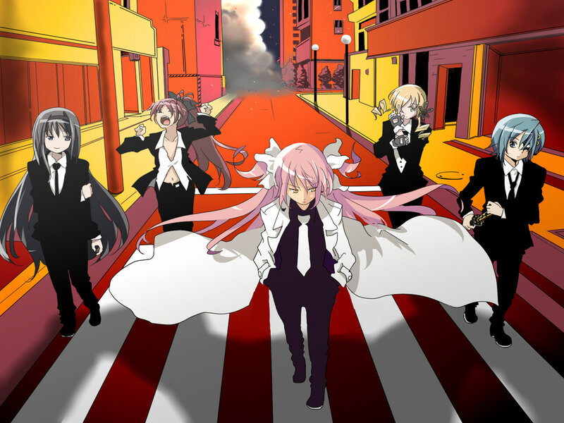 Anime Characters on Street — Red, Dramatic