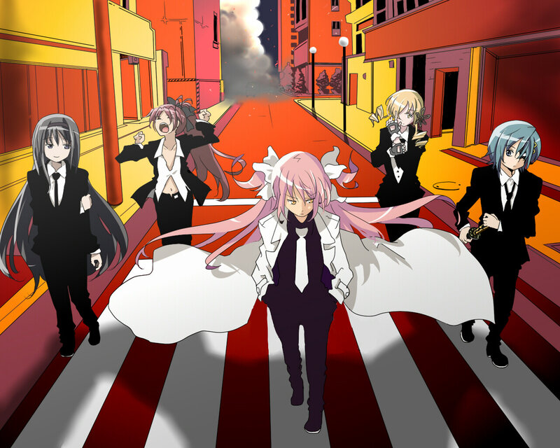 Anime Characters on Street — Red