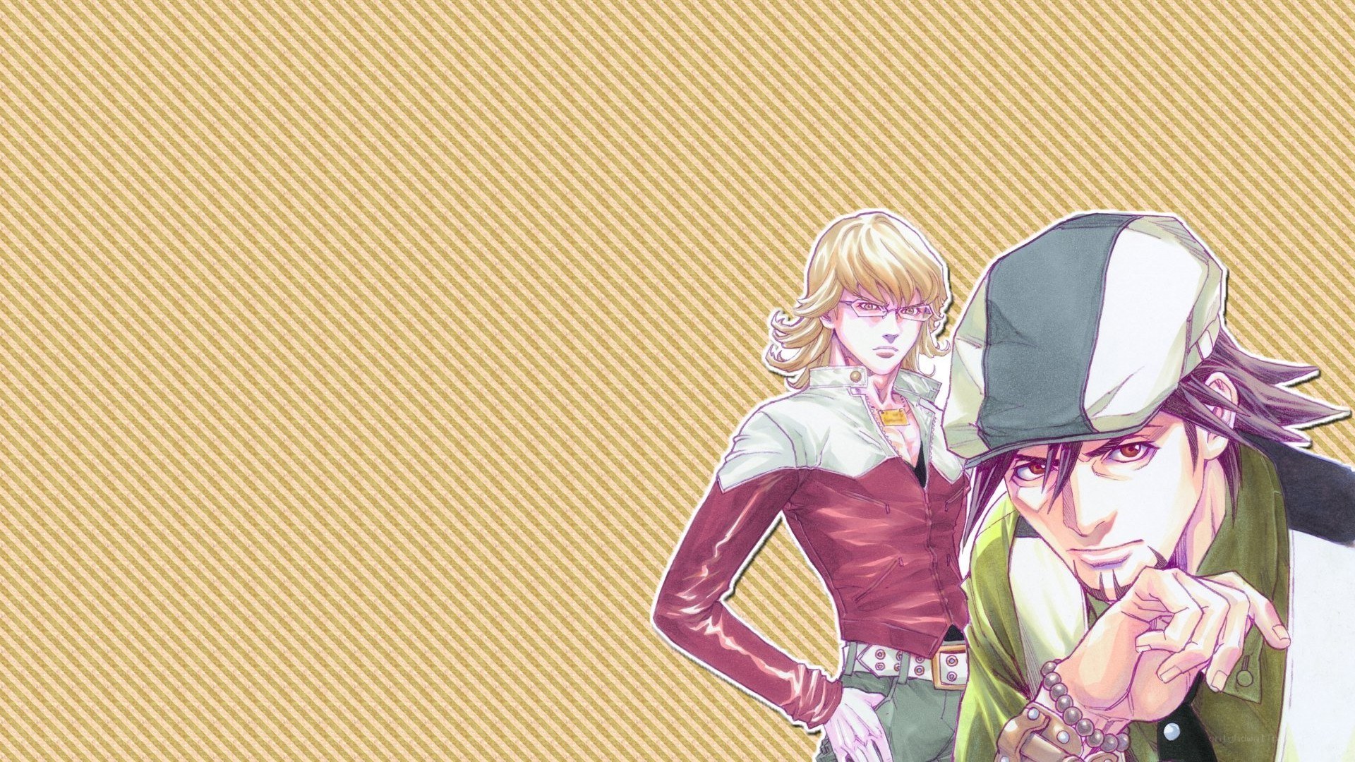 anime characters on striped background