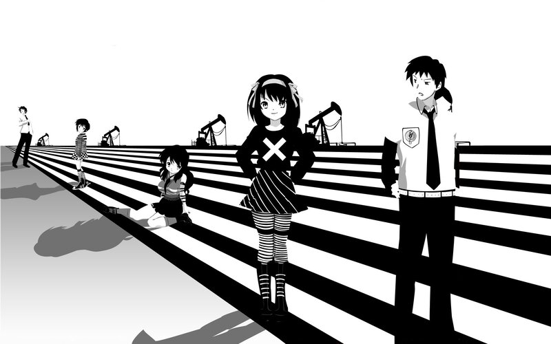 Anime Characters on Striped Ground