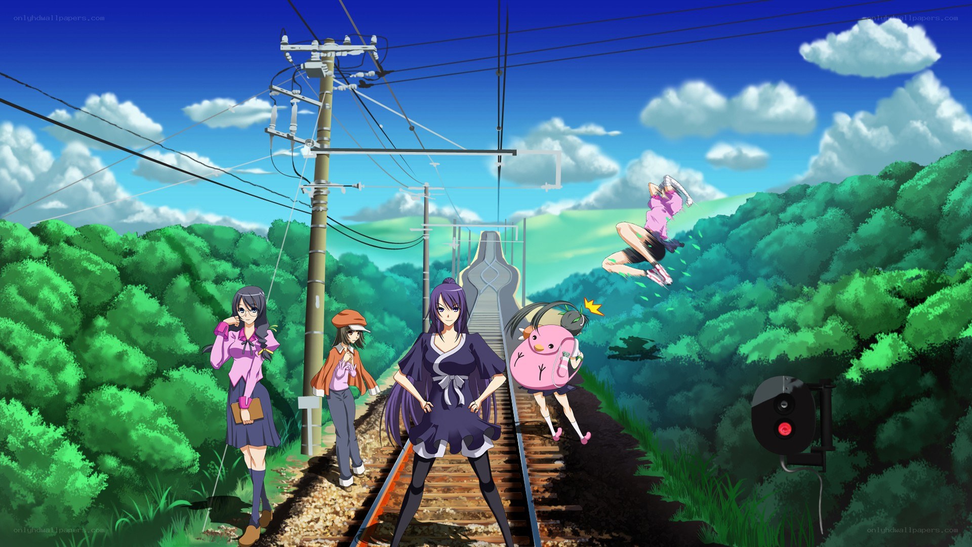 anime characters on train tracks