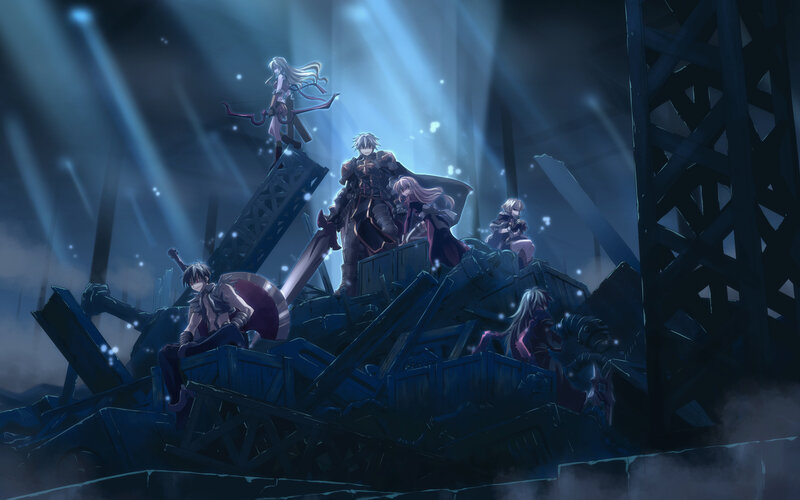 anime characters on wreckage
