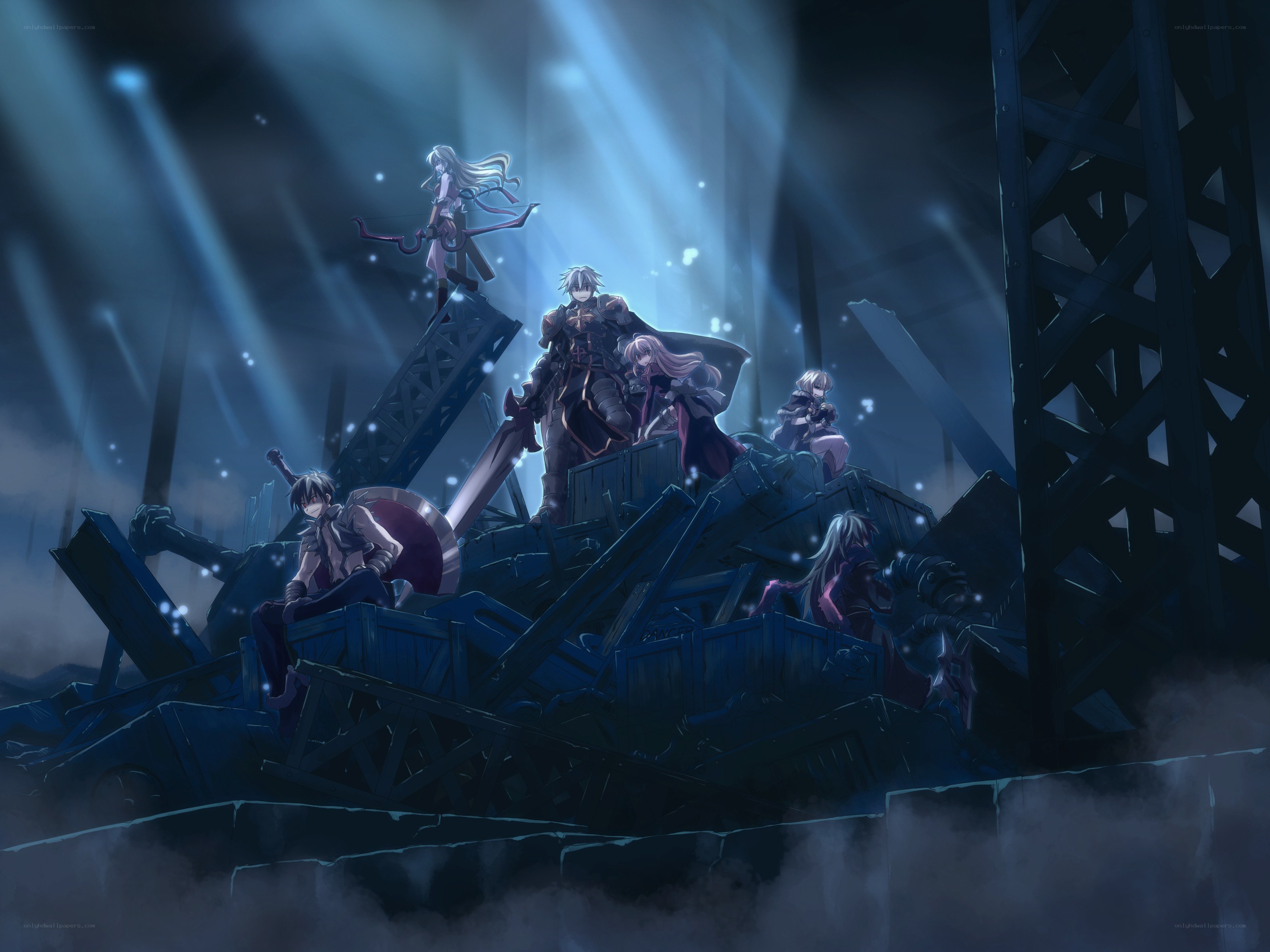Anime characters on wreckage