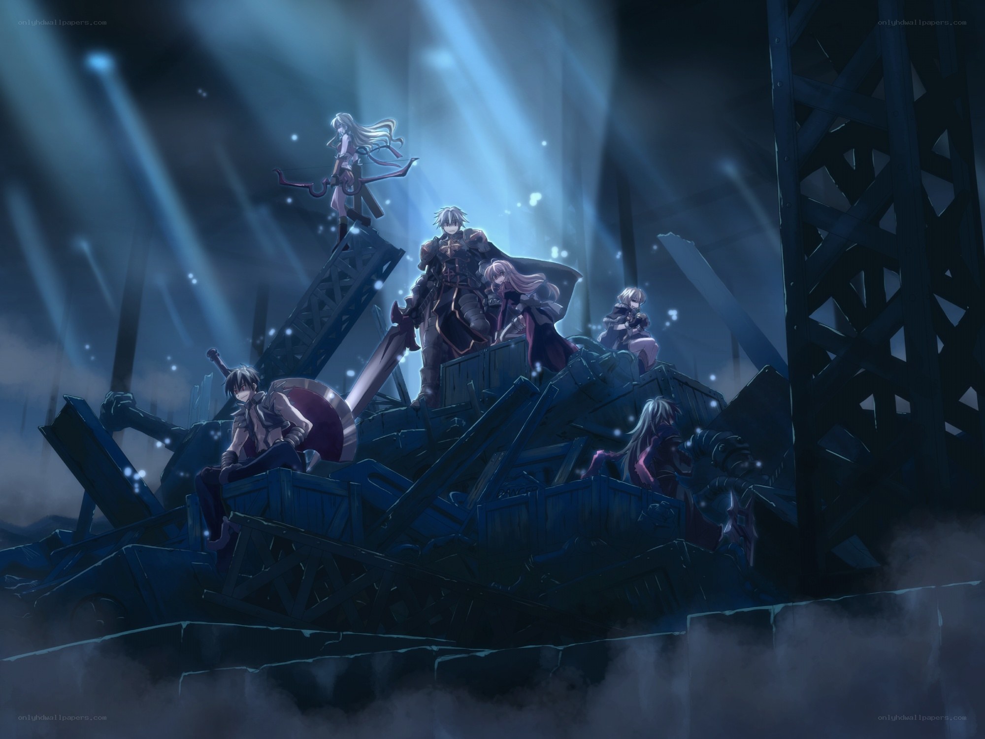 anime characters on wreckage